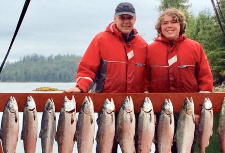 Happy couple with their salmon catch