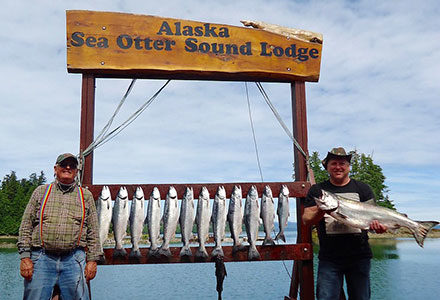 Guests pose with their king salmon catch.