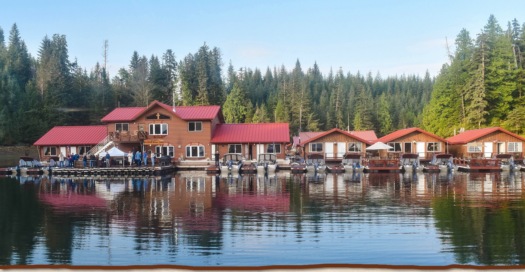 View of lodge and docks.